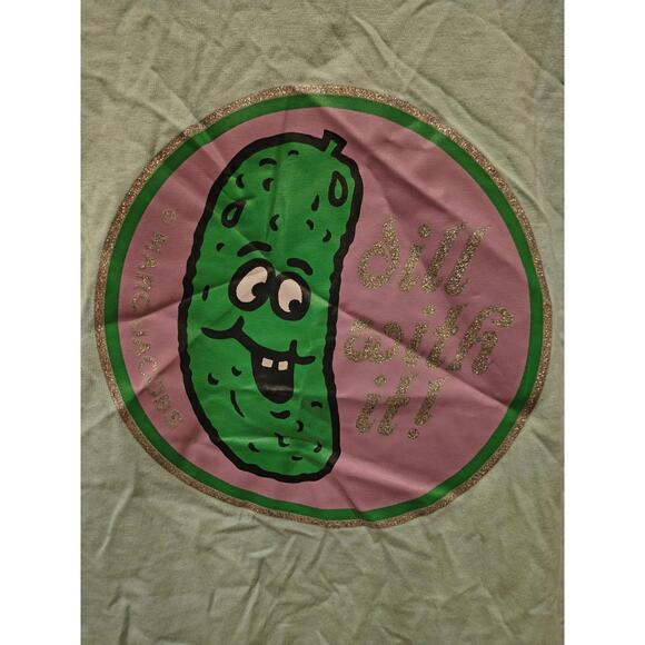 Marc Jacobs Ringer T Shirt Pickle "Dill With It" Graphic Aqua Pink Size S NEW - Picture 5 of 6